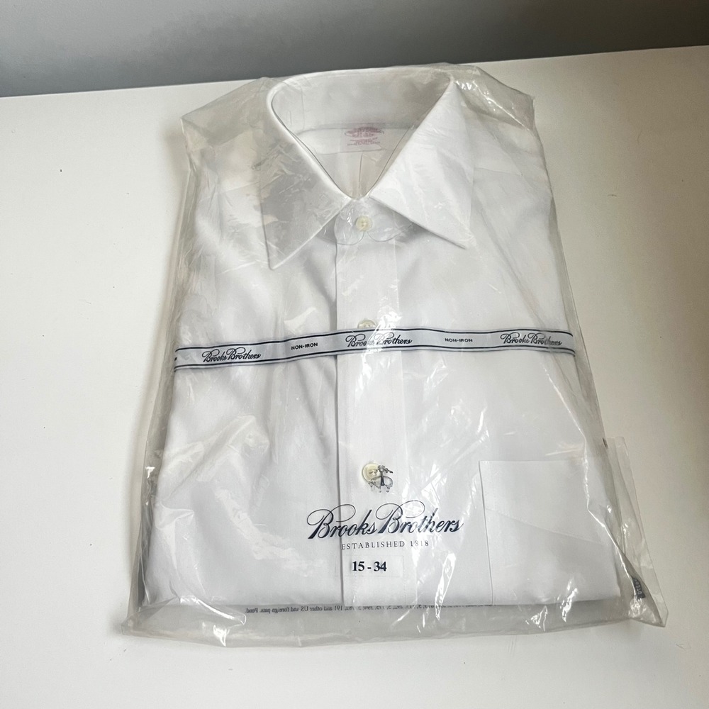 Brooks Brothers Mens White Non-Iron Traditional Fit Dress Shirt 15-34 10046